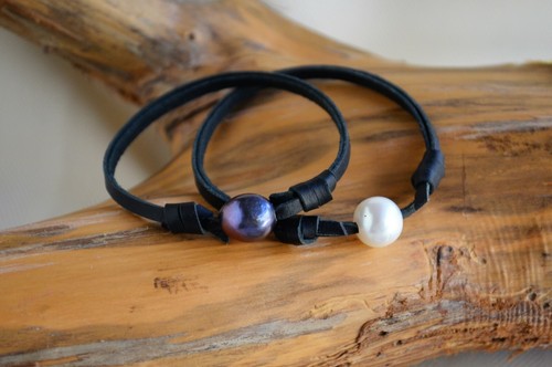 Set bracciale pelle - bracciale, perla